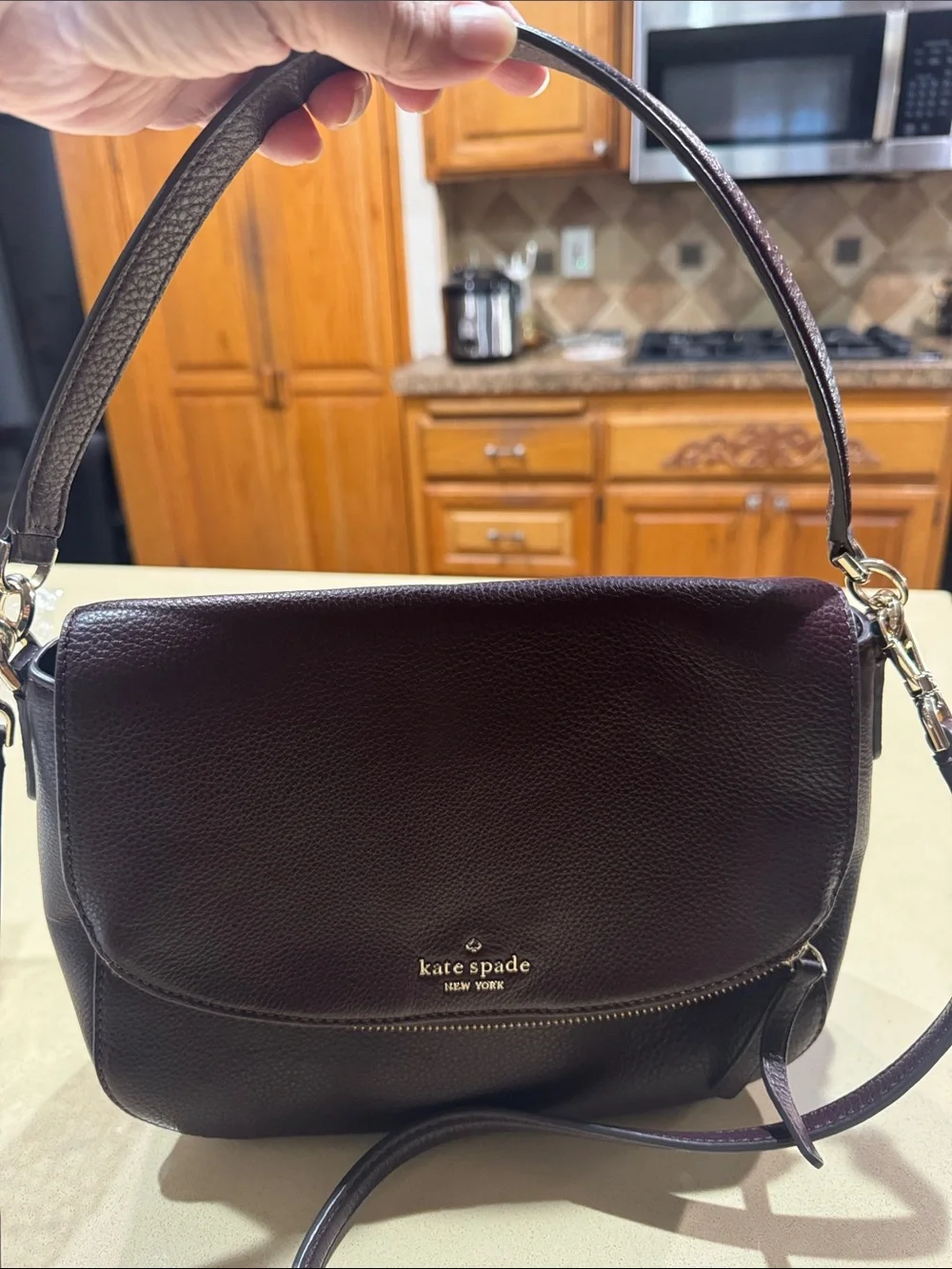 kate spade Plum Pebbled Leather Crossbody with Gold Hardware